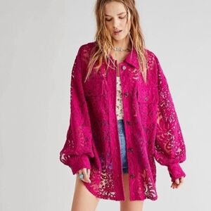 NWT We the Free Lace Ruby Jacket Chenille Lace Size Med Oversized Framboise